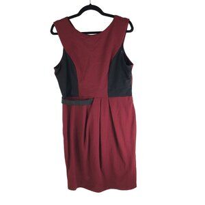 Christine V Burgundy & Black Sleeveless Knee Length Sheath Dress Pleated 1X